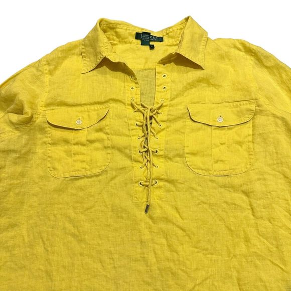 Lauren Ralph Lauren Exclusive Linen Shirt Yellow Size Large - Picture 6 of 9